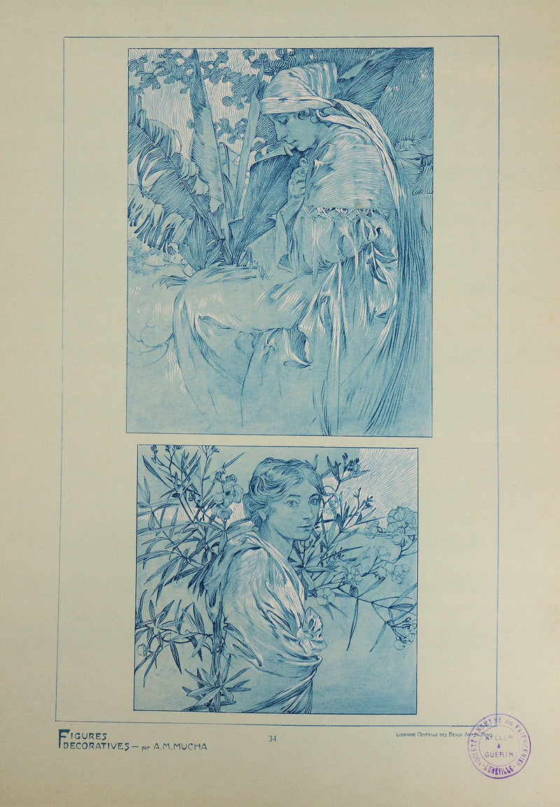 Alphonse MUCHA : Les muses silencieuses, Lithographie originale