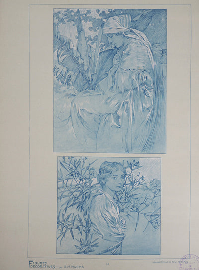 Alphonse MUCHA : Les muses silencieuses, Lithographie originale