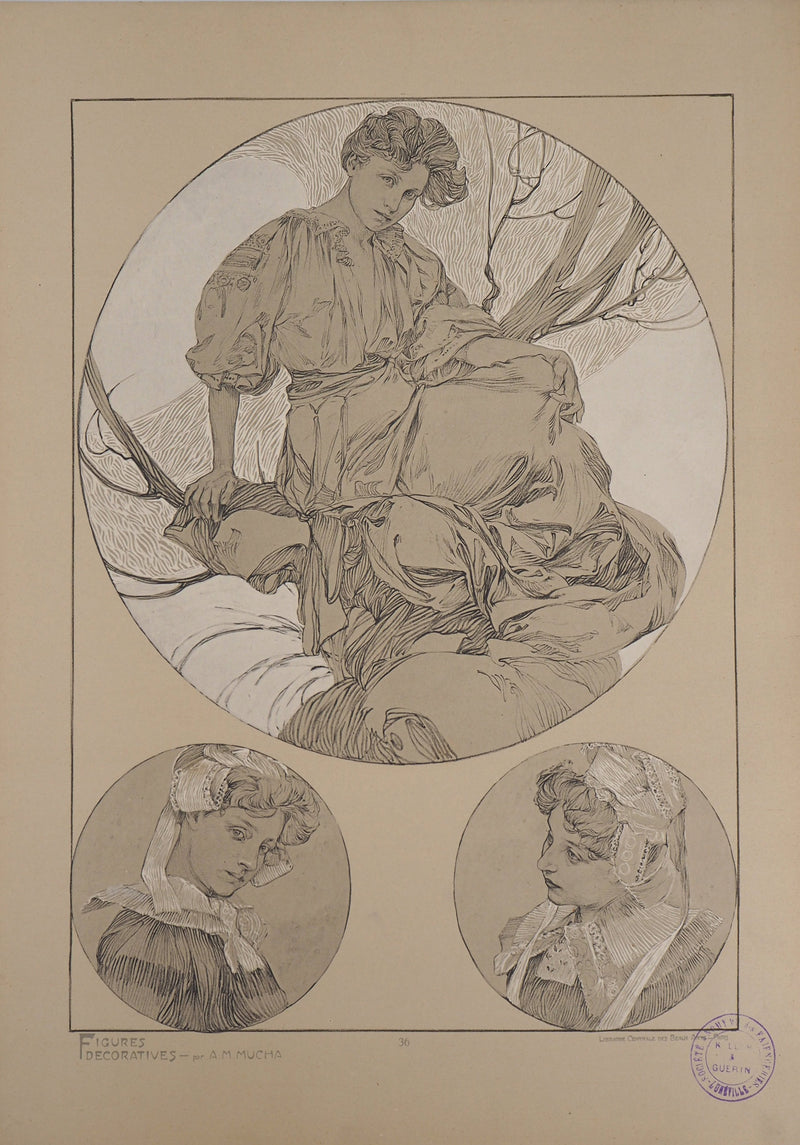 Alphonse MUCHA : Femme élégante, Lithographie originale
