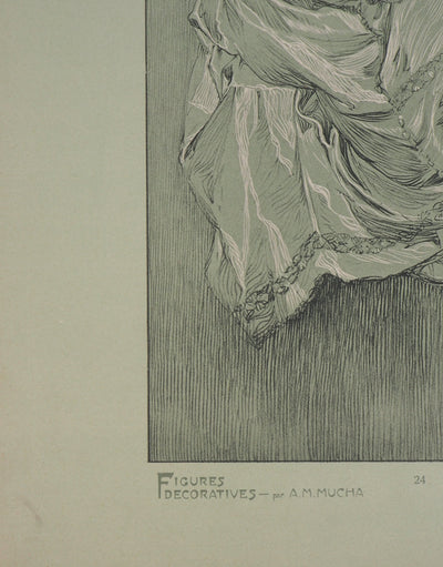 Alphonse MUCHA : Portrait à la couronne, Lithographie originale