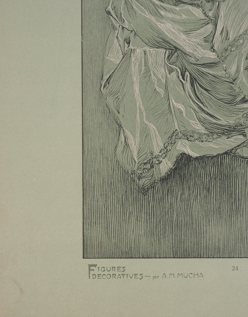 Alphonse MUCHA : Portrait à la couronne, Lithographie originale