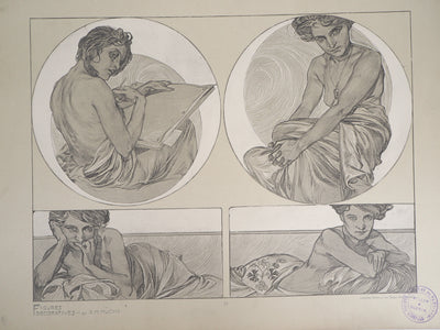 Alphonse MUCHA : Femme allongée, Lithographie originale