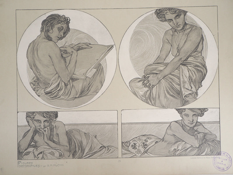 Alphonse MUCHA : Femme allongée, Lithographie originale