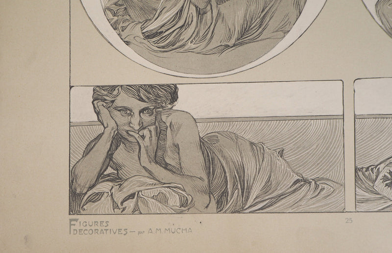 Alphonse MUCHA : Femme allongée, Lithographie originale