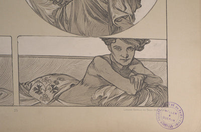 Alphonse MUCHA : Femme allongée, Lithographie originale