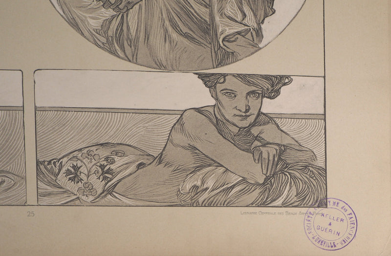 Alphonse MUCHA : Femme allongée, Lithographie originale