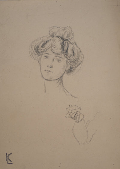 Léopold Franz KOWALSKI : Portrait de Louise coiffée d'un chignon haut, c, Dessin original (photo de détail 2) - Crédit photo : Galerie Art.Paris