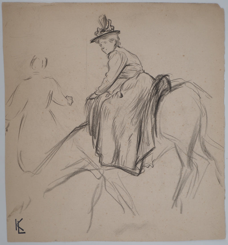 Léopold Franz KOWALSKI : Loren à dos de cheval, c, Dessin original (vue générale) - Crédit photo : Galerie Art.Paris
