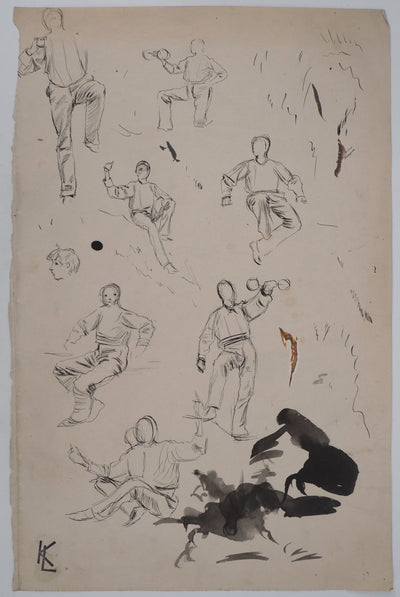 Léopold Franz KOWALSKI : Variations de mouvements d'un sujet masculin, c, Dessin original (vue générale) - Crédit photo : Galerie Art.Paris