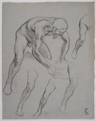 Léopold Franz KOWALSKI : Étude du nu masculin en mouvement, c, Dessin original (vue générale) - Crédit photo : Galerie Art.Paris