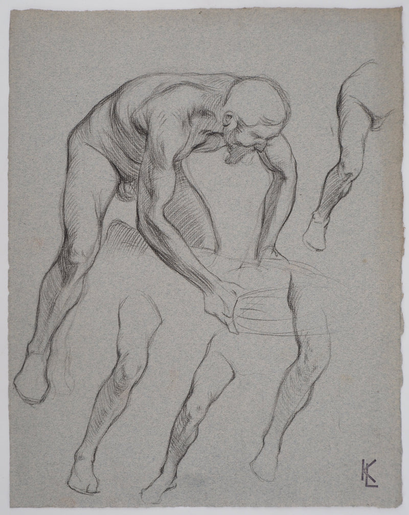 Léopold Franz KOWALSKI : Étude du nu masculin en mouvement, c, Dessin original (vue générale) - Crédit photo : Galerie Art.Paris