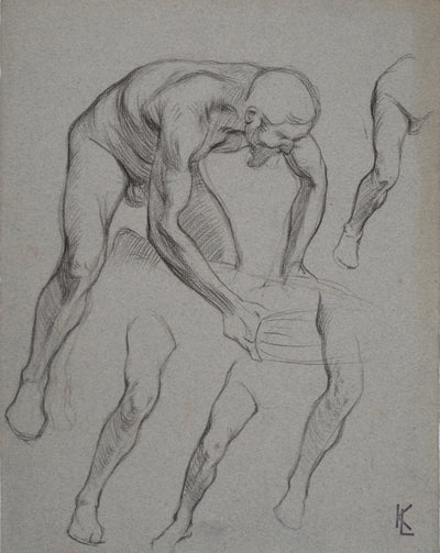 Léopold Franz KOWALSKI : Étude du nu masculin en mouvement, c, Dessin original (photo de détail 2) - Crédit photo : Galerie Art.Paris