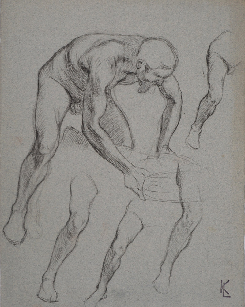 Léopold Franz KOWALSKI : Étude du nu masculin en mouvement, c, Dessin original (photo de détail 2) - Crédit photo : Galerie Art.Paris
