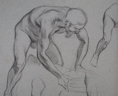 Léopold Franz KOWALSKI : Étude du nu masculin en mouvement, c, Dessin original (photo de détail 3) - Crédit photo : Galerie Art.Paris