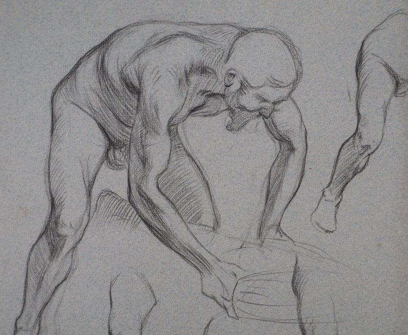 Léopold Franz KOWALSKI : Étude du nu masculin en mouvement, c, Dessin original (photo de détail 3) - Crédit photo : Galerie Art.Paris