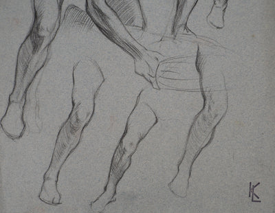 Léopold Franz KOWALSKI : Étude du nu masculin en mouvement, c, Dessin original (photo de détail 4) - Crédit photo : Galerie Art.Paris
