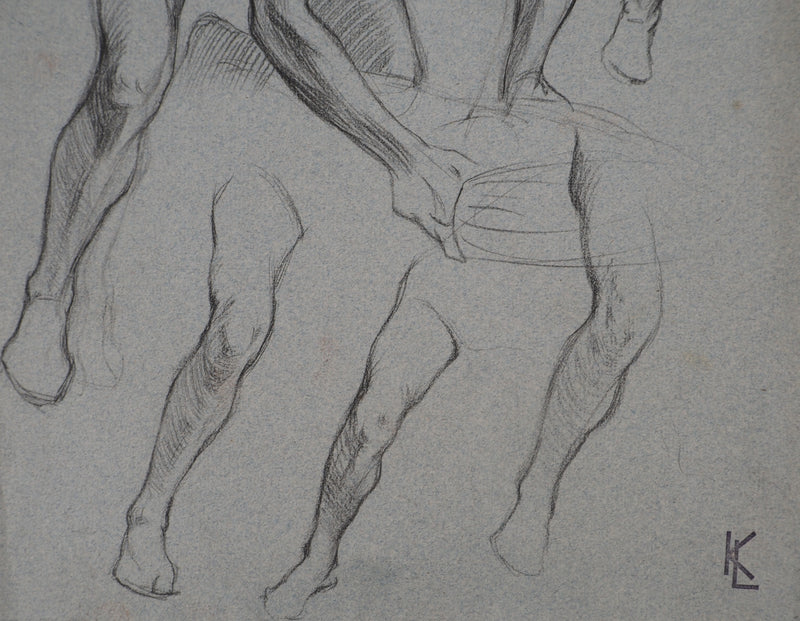 Léopold Franz KOWALSKI : Étude du nu masculin en mouvement, c, Dessin original (photo de détail 4) - Crédit photo : Galerie Art.Paris