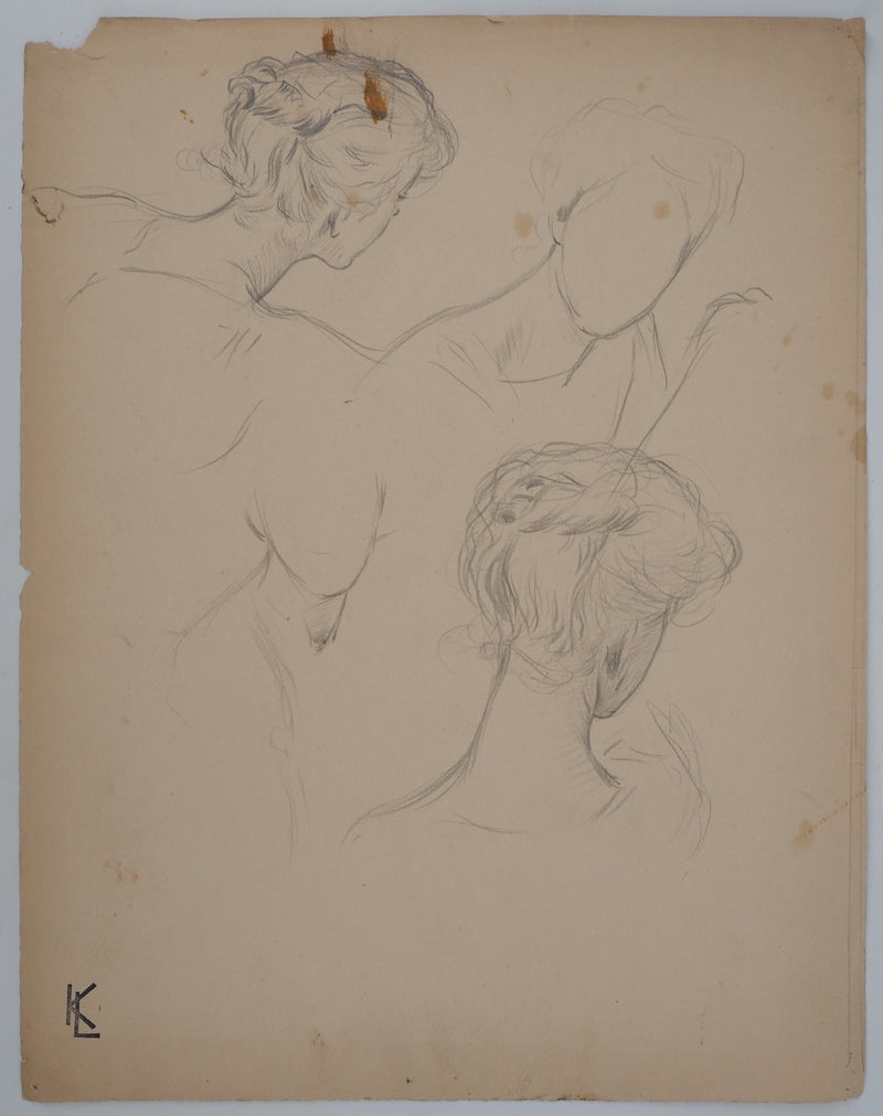 Léopold Franz KOWALSKI : Chignon et nuque dégagée, c, Dessin original (vue générale) - Crédit photo : Galerie Art.Paris