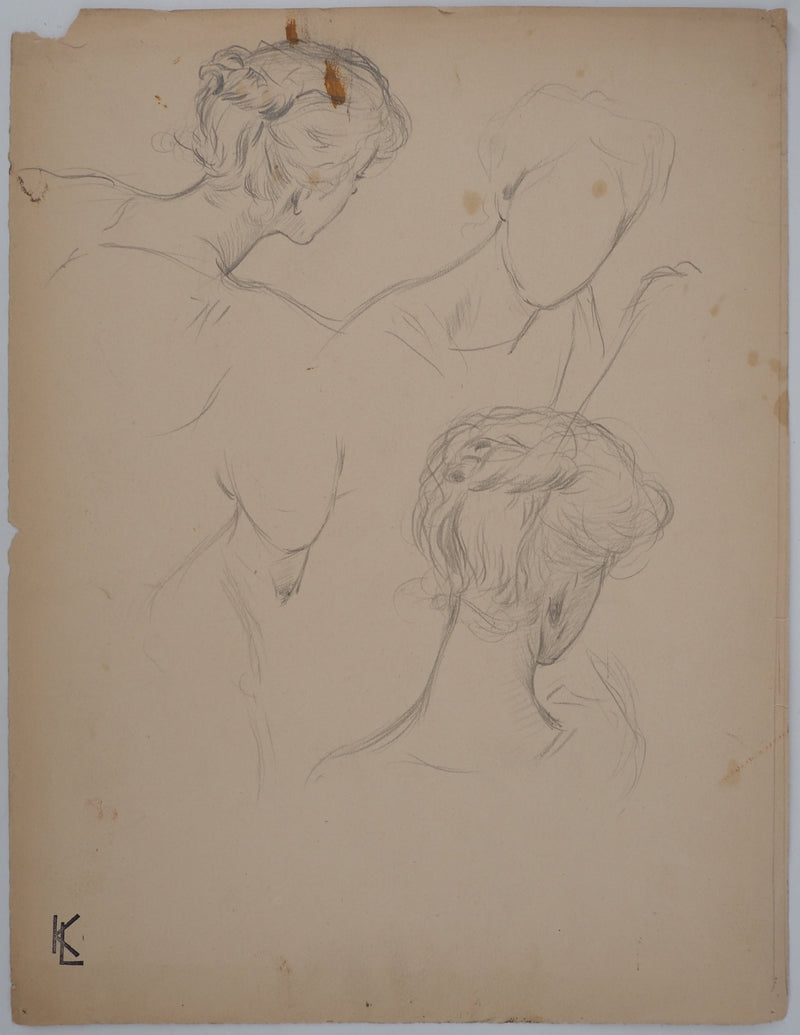 Léopold Franz KOWALSKI : Chignon et nuque dégagée, c, Dessin original (photo de détail 2) - Crédit photo : Galerie Art.Paris