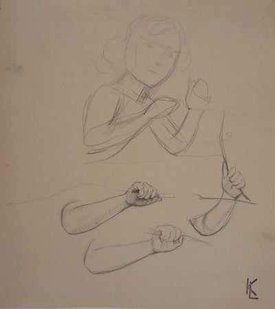 Léopold Franz KOWALSKI : Esquisse d'une fillette tenant un arc, c, Dessin original (photo de détail 2) - Crédit photo : Galerie Art.Paris