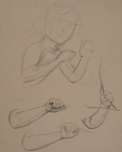 Léopold Franz KOWALSKI : Esquisse d'une fillette tenant un arc, c, Dessin original (photo de détail 3) - Crédit photo : Galerie Art.Paris