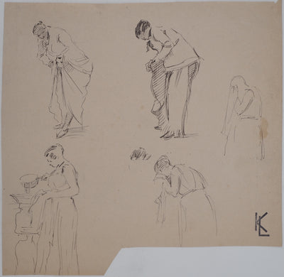 Léopold Franz KOWALSKI : Étude et variations de positions, femme, c, Dessin original (vue générale) - Crédit photo : Galerie Art.Paris