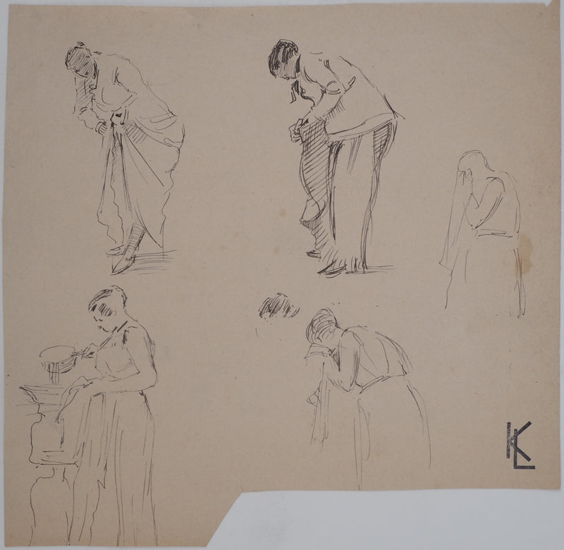 Léopold Franz KOWALSKI : Étude et variations de positions, femme, c, Dessin original (vue générale) - Crédit photo : Galerie Art.Paris