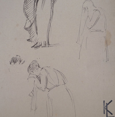 Léopold Franz KOWALSKI : Étude et variations de positions, femme, c, Dessin original (photo de détail 4) - Crédit photo : Galerie Art.Paris