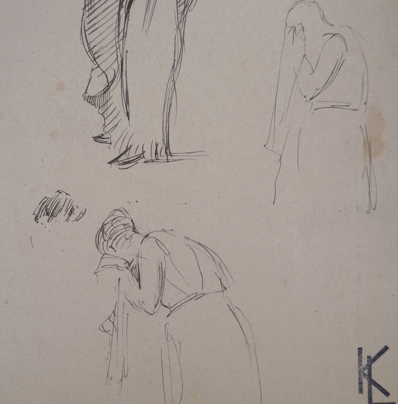 Léopold Franz KOWALSKI : Étude et variations de positions, femme, c, Dessin original (photo de détail 4) - Crédit photo : Galerie Art.Paris