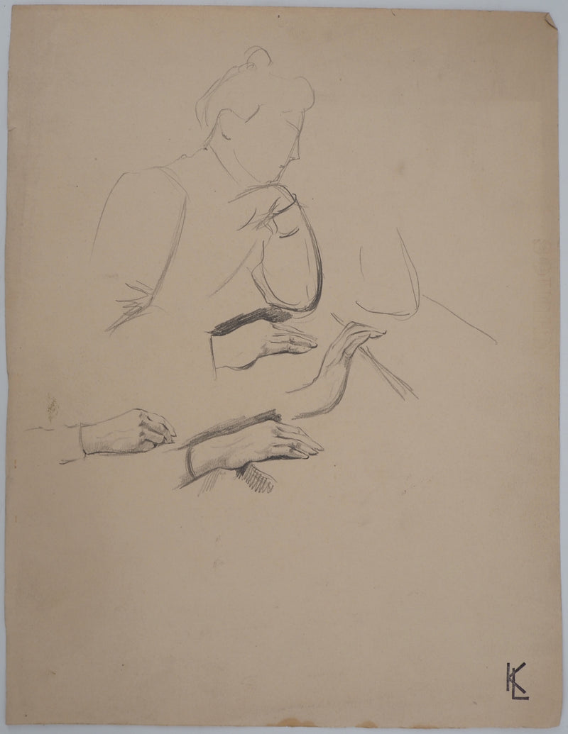 Léopold Franz KOWALSKI : Étude de la main féminine, c, Dessin original (vue générale) - Crédit photo : Galerie Art.Paris