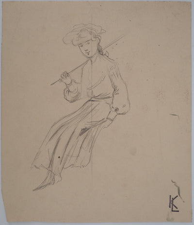 Léopold Franz KOWALSKI : Fillette à l'archet, c, Dessin original (vue générale) - Crédit photo : Galerie Art.Paris