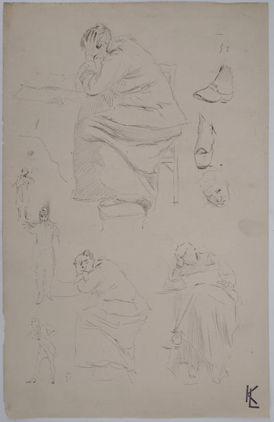 Léopold Franz KOWALSKI : Étude de sujets, c, Dessin original (vue générale) - Crédit photo : Galerie Art.Paris