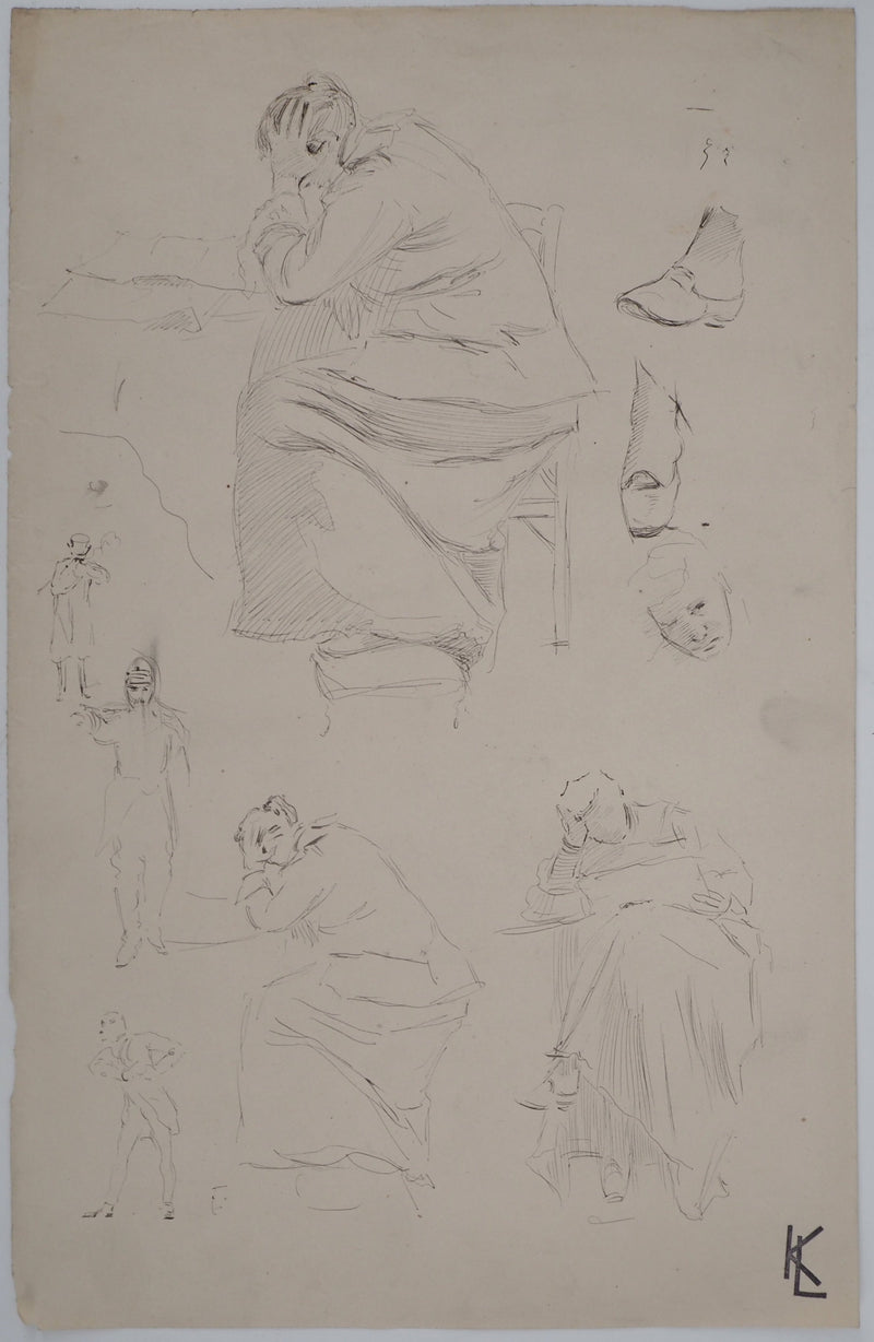 Léopold Franz KOWALSKI : Étude de sujets, c, Dessin original (vue générale) - Crédit photo : Galerie Art.Paris