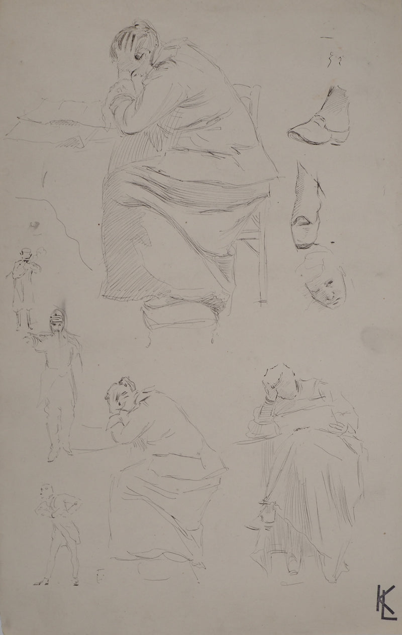 Léopold Franz KOWALSKI : Étude de sujets, c, Dessin original (photo de détail 2) - Crédit photo : Galerie Art.Paris