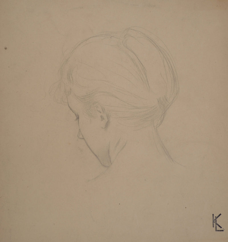 Léopold Franz KOWALSKI : Étude du chignon vu de dos, c, Dessin original (photo de détail 2) - Crédit photo : Galerie Art.Paris
