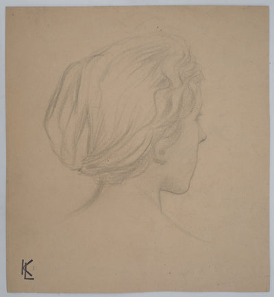 Léopold Franz KOWALSKI : Étude du profil féminin de dos, c, Dessin original (vue générale) - Crédit photo : Galerie Art.Paris