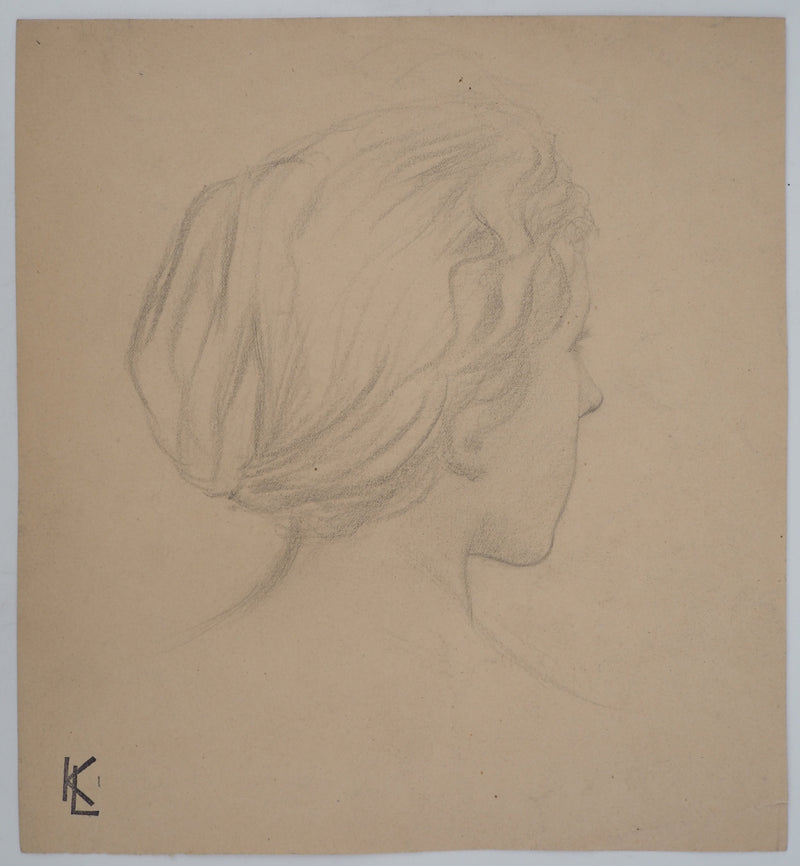 Léopold Franz KOWALSKI : Étude du profil féminin de dos, c, Dessin original (vue générale) - Crédit photo : Galerie Art.Paris