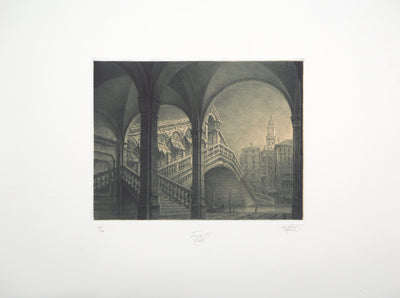 Jean Michel MATHIEUX-MARIE : Venise, Pont du Rialto, Gravure originale signée