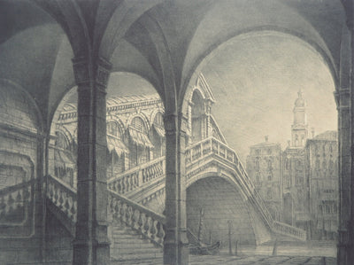 Jean Michel MATHIEUX-MARIE : Venise, Pont du Rialto, Gravure originale signée