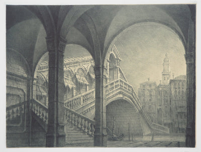 Jean Michel MATHIEUX-MARIE : Venise, Pont du Rialto, Gravure originale signée