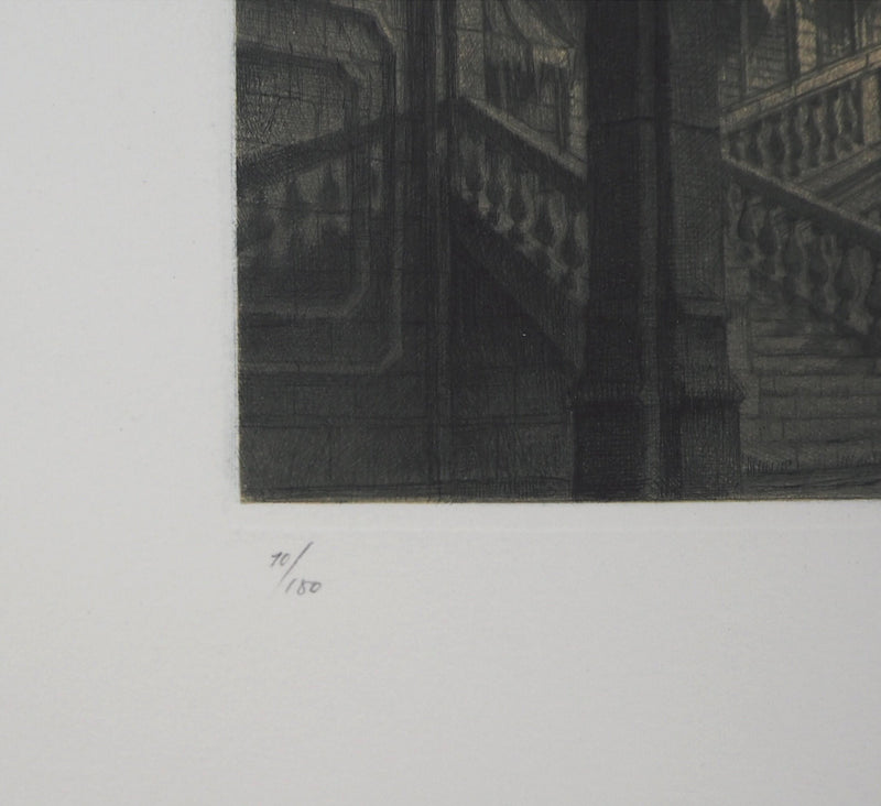 Jean Michel MATHIEUX-MARIE : Venise, Pont du Rialto, Gravure originale signée