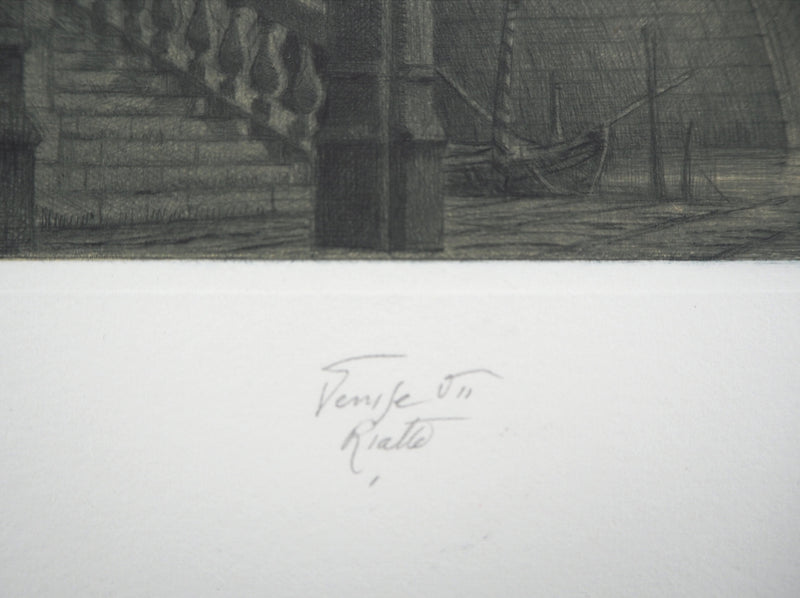 Jean Michel MATHIEUX-MARIE : Venise, Pont du Rialto, Gravure originale signée