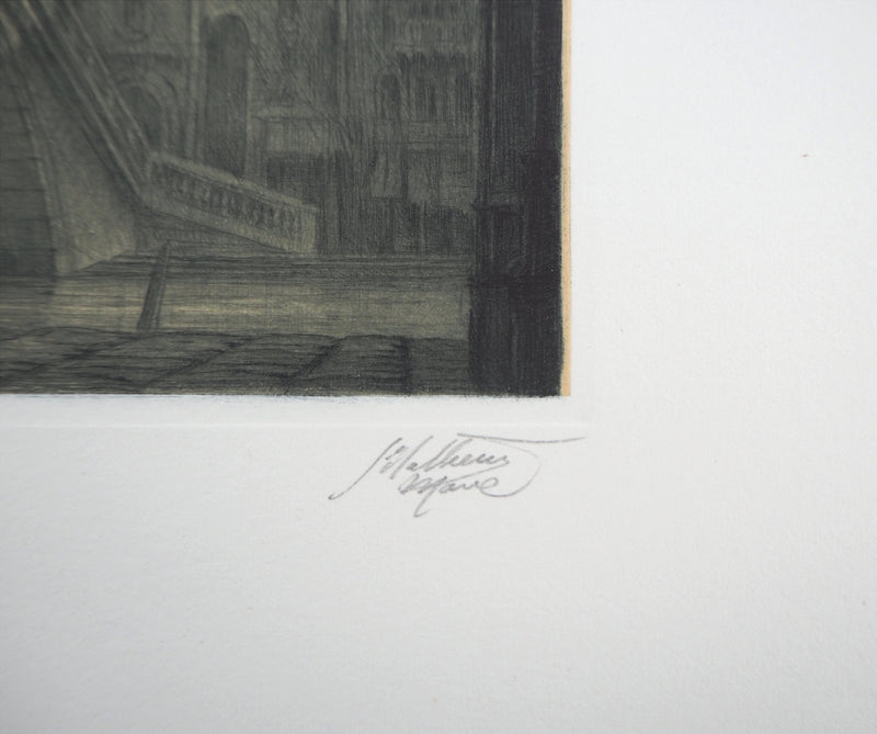 Jean Michel MATHIEUX-MARIE : Venise, Pont du Rialto, Gravure originale signée