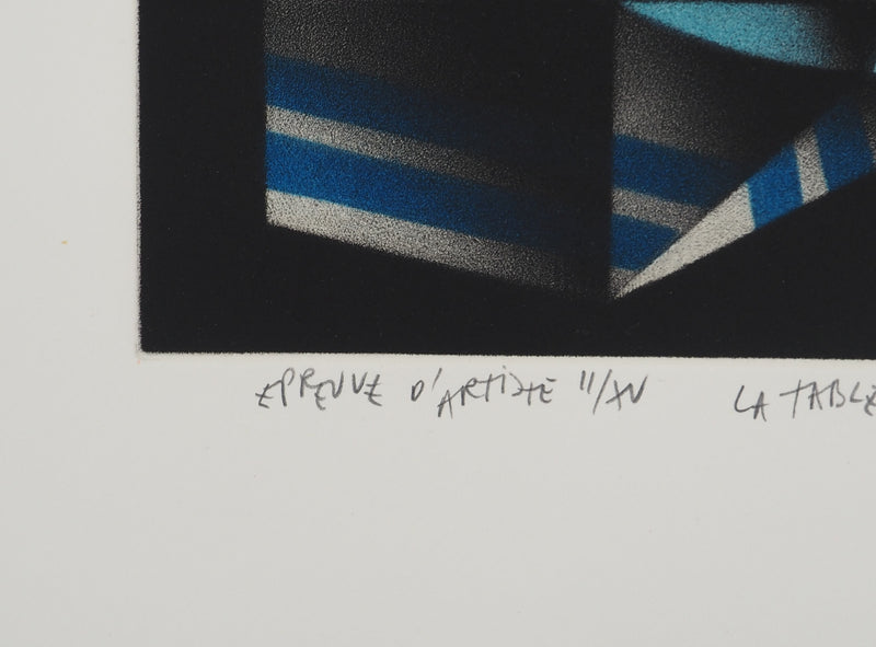 Mario AVATI : La table ovale, Gravure originale (photo de détail 6) - Crédit photo : Galerie Art.Paris