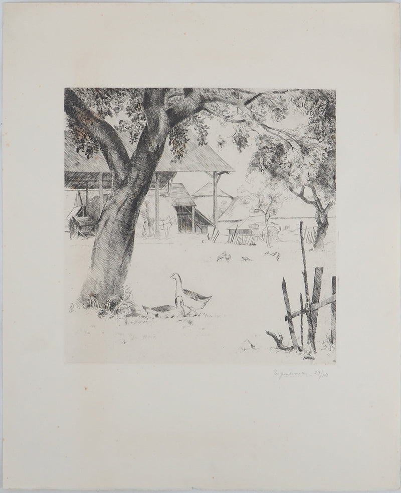 Eugène CORNEAU : La ferme, Gravure originale (vue générale) - Crédit photo : Galerie Art.Paris