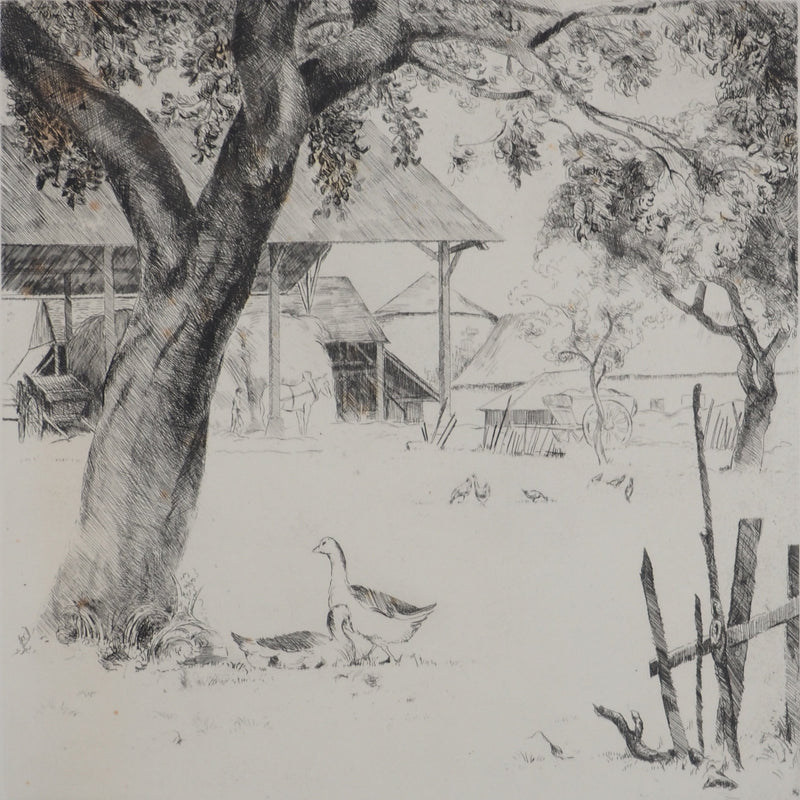 Eugène CORNEAU : La ferme, Gravure originale (photo de détail 3) - Crédit photo : Galerie Art.Paris