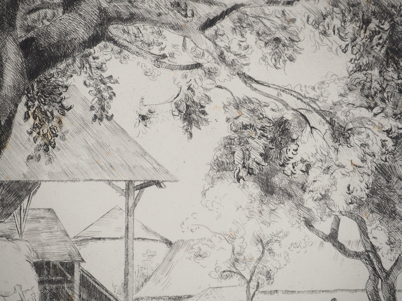 Eugène CORNEAU : La ferme, Gravure originale (photo de détail 4) - Crédit photo : Galerie Art.Paris