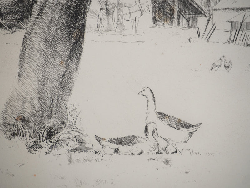 Eugène CORNEAU : La ferme, Gravure originale (photo de détail 5) - Crédit photo : Galerie Art.Paris
