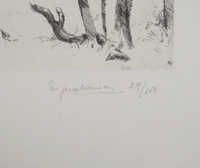 Eugène CORNEAU : La ferme, Gravure originale (photo de détail 2) - Crédit photo : Galerie Art.Paris