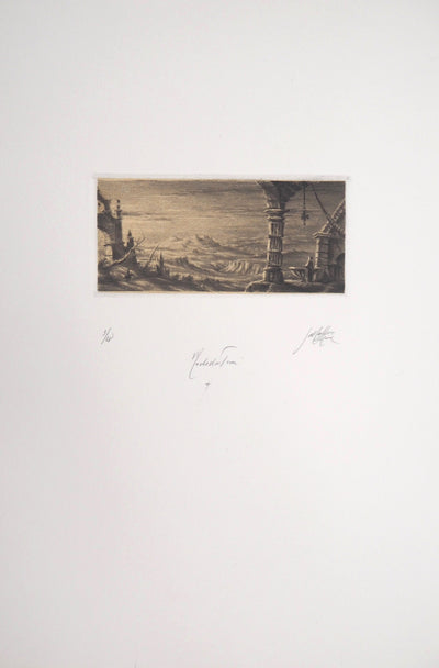 Jean Michel MATHIEUX-MARIE : Ville de ruine, Gravure originale signée
